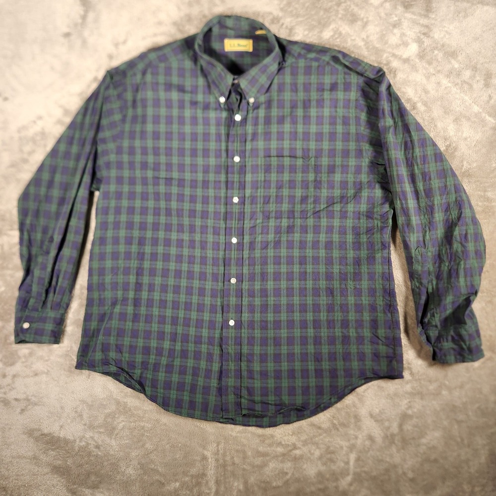 Vintage 80's L.L. Bean Button Down Shirt Mens XL Green Purple Plaid Long Sleeve
